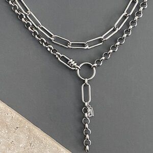 NEW, 2 necklaces, NON-TARNISH CHAIN silver steel, CRYSTAL, edgy punk
